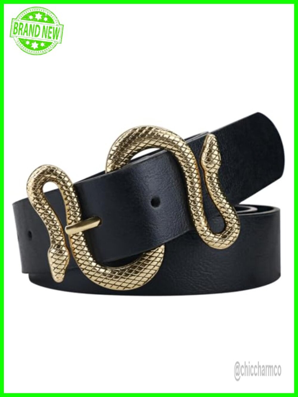 PU Leather Snake Buckle Belt Women Vintage Designer Waist Belt